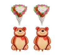 OAOSDH 2 Piezas De Amor con Globos De Oso Y 2 Globos De Flores, Decoraciones De Fiesta, Globos De Aluminio, Globos Decorativos Románticos.