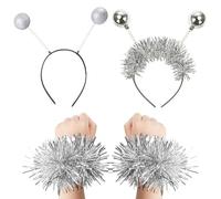OAOSDH 2 Piezas De Diadema De Pelota, 1 Par De Pulseras, Diadema De Peinado Alienígena, Accesorios De Escenario De Actuación Creativos Y Simples, Accesorios para Disfraces De Plata De Fiesta.