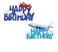 OAOSDH 2 Piezas De Inserción De Tarjetas Temáticas De Aviones, Inserción De Tarjetas De Pastel De Cumpleaños, Suministros para La Fiesta De Cumpleaños para Niños, Decoraciones De Pasteles.