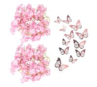 OAOSDH 2 Piezas De Ratán De Flores Simuladas Y 12 Piezas De Calcomanías De Pared De Mariposa 3D, Decoración De Bodas, Decoración del Hogar, Decoración Creativa.