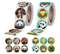 OAOSDH 2 Rollos De Pegatinas De Animales, Lindas Pegatinas De Animales, Pegatinas De Recompensa para Niños, Pegatinas Redondas, Pegatinas De Focas, Pegatinas Decorativas.