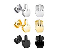 OAOSDH 3 Pares De Aretes De Dedo Medio De Acero Inoxidable, Aretes Divertidos para Hombres, Hipoalergénicos, Joyas De Estilo Punk (Dorado, Plateado, Negro).