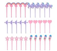 OAOSDH 30 Piezas De Bifurcación De Fruta De Plástico, Lindo Letrero De Dibujos Animados, Palillos De Dientes De Comida Reutilizables, Accesorios De Decoración De Postres De Cajas Bento para Niños.