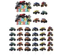 OAOSDH 38 Piezas Complementos con Temática De Camiones, Insertos De Tarjeta Decorativa De Pastel, Decoración Creativa De Pasteles, Suministros De Fiesta De Cumpleaños.