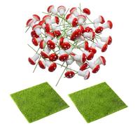 OAOSDH 50 Piezas De Champiñones Simulados Y 2 Piezas De Césped Simulados, Accesorios De Microscape, Decoraciones De Jardín, Decoraciones Creativas.