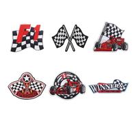 OAOSDH 6 Piezas De Parches De Plancha, Ajedrez En Blanco Y Negro A Cuadros De Carreras, Parches De Tela Bordados Creativos Y Personalizados, Telas De Coser.