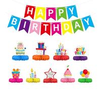 OAOSDH 9 Piezas De Coloridos Adornos De Panal Y 1 Banner, Decoraciones De Fiestas, Decoraciones Creativas, Suministros De Fiesta De Cumpleaños.