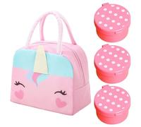 OAOSDH Bolsa De Aislamiento De Pony De 1 Pieza Y Contenedor De Salsa De 3 Piezas, Linda Bolsa De Bento De Dibujos Animados, Bolsa De Lonchera De Gran Capacidad, Bolsa De Lonchera De Estudiante.