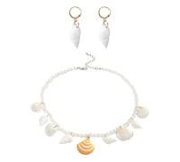 OAOSDH Collar De Perlas con Cáscara De 1 Pieza, 1 Par De Aretes Coles De Concha, Personalidad Creativa, Juego De Joyas para Mujeres, Accesorios De Moda De Playa.