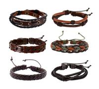 OAOSDH Pulsas De Cuero para Hombres De 6 Piezas, Pulsera Creativa, Pulsera De Múltiples Capas, Pulsera Retro, Brazalete De Estilo Punk.