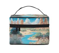 oasis in the desert - Bolsa de maquillaje portátil de viaje (9 x 6.5 x 6.2 pulgadas), bolsa de maquillaje de gran capacidad para mujeres, bolsa de maquillaje grande para niñas, color negro, talla