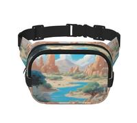 oasis in the desert - Riñonera cuadrada de doble capa con correa ajustable para actividades al aire libre, color negro, talla única, Black, Talla única