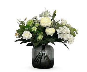 Oasis of Life Ramo de flores artificiales - Sueño blanco - 60 cm - Flores artificiales de alta calidad en color blanco - Ramo de flores y hojas atados a mano - Decoración e idea de regalo