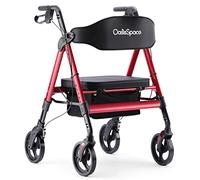 OasisSpace Andador de rodadura resistente, andador bariátrico con asiento grande para personas mayores, soporta hasta 450 libras (rojo)