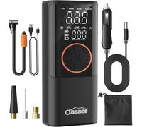 Oasser Compresor Aire Portatil 6000mAh 150PSI Inflador Ruedas Coche Pequeño Pantalla LCD Doble Visualización Cable Encendedor 3M Parada Automática Bolsa Almacenamiento para Coche Moto Bicicleta Bola