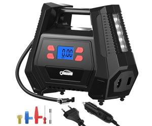 Oasser Inflador Ruedas Coche DC 12V y AC 220V Compresor Aire portatil con Pantalla LCD Luz LED Cable de 3M 150PSI para Coches, Motos y Bicicletas