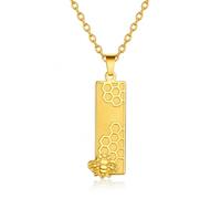 OATHCAF Collar con colgante de panal y abeja en barra para mujer y hombre acero inoxidable tono dorado diseño geométrico de naturaleza joyería regalo