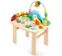 oathx Juguete Motor y Aprendizaje Desde 1 año 9 en 1 - Mesa de Actividades con Tren eléctrico, Laberinto de Cuentas, clasificador de Formas, Centro Montessori de Madera