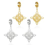 OATHYAN 2 pares de pendientes de acero inoxidable chapados en oro de 18 quilates con nudo celta y acero de titanio, pendientes colgantes sin perforación, para mujer, Talla única, Acero inoxidable