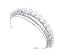 OATIPHO 1 Pieza tiara Tocado de perla nupcial princesa quinceañera feliz Mujer brillante de la boda de la novia tocado de novia elegante diamantes de imitación Plata