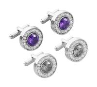 OATIPHO 2pares Gemelos De Tuxedo Para Hombre Cufflinks Redondos Zircón Accesorio Elegante Para Traje y Camisa Morado