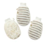 OATIPHO 3 Piezas Toalla De Baño Guantes De Ducha Para Mujer Guantes De Baño Para Ducha Exfoliante Depurador Corporal Exfoliante Guante Exfoliante Para El Cuerpo Guante De Baño Beige Linaza