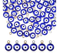 OATIPHO 60 Cuentas de Globo Ocular Azul para Hacer Joyas, Amuletos de Mal de Ojo en Kit de 60 Piezas (30 Doradas 30 Plateadas) para Collares y Pulseras DIY, Accesorios de Bisutería
