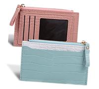 OATIPHO Billetera De Mujer Monedero Estampado Cocodrilo Piel Sintética Tamaño Pequeño Multitarjetas Uso Diario Viaje Oficina 9x14x0.5 Cm Azul y Rosa