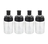 OATIPHO Botellas de Condimentos con Cepillo Integrado, Juego de 4 Unidades Transparentes para Aceite, Sal y Especias, Frascos Compactos para Cocina y Almacenamiento Práctico