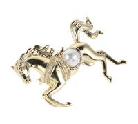 OATIPHO Broche de Solapa con Forma de Caballo Dorado Perlas y Gemas de Imitación Accesorio Ligero para Ropa y Bufandas Joyería del Zodiaco Chino para Año 2026 Adecuado para Festivales