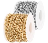 OATIPHO Cadena de Aluminio Ligera para Bolsos y Ropa, 2 Rollos de Cadena DIY Resistente al Desvanecimiento, Eslabones Retorcidos para Manualidades y Accesorios