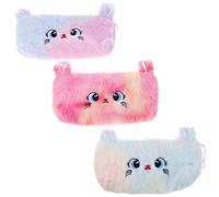 OATIPHO Estuche para Lápices de Peluche Diseño de Gato Set de 3 Unidades Colores Rosa Fucsia y Púrpura Cremallera Resistente Organizador Versátil para Papelería Maquillaje y Viajes