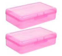 OATIPHO Estuche para Lápices Grande Capacidad Rosa Transparente Caja Organizadora de Plástico Rígido Rectangular 2 Unidades Adecuado para Material Escolar Oficina y Manualidades