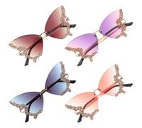 OATIPHO Gafas de Sol sin Montura para Mujer, Vintage Retro con Brillantes y Gemas de Imitación, 4 Colores (rosa, Azul Grisáceo, Café, Morado), Protección UV Ligera para Exteriores