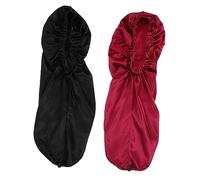 OATIPHO Gorros De Satén Para Dormir 2 Piezas Tamaño Largo Para Mujer Cuidados Del Cabello Quimioterapia Uso Diario Negro y Burdeos Cierre Práctico