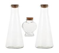 OATIPHO Juego de 3 Botellas de Cristal para Ceremonia de Arena Boda Tapón de Corcho 2 Botellas Cónicas en Forma de Corazón Transparente Adecuado para Decoración Rústica y Manualidades
