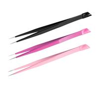 OATIPHO Juego De 3 Pinzas Para Uñas y Pestañas Doble Punta, Acero Inoxidable, Colores Rosa Negro y Fucsia, Herramientas Multifuncionales Para Decoración y Extensiones De Pestañas