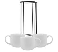 OATIPHO Juego de Tazas de Cerámica para Café con Soporte de Metal, 4 Piezas, Diseño Ergonómico con Asa, Adecuado para Uso Diario en Hogar, Oficina y Cafetería