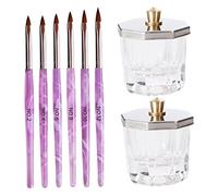 OATIPHO Juego de Vasos para Pinceles de Uñas 2 Piezas Octagonal 6 Pinceles para Uñas 3d Punta Fina Pelo Puro para Manicura Profesional