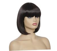 OATIPHO Peluca Corta y Lisa Para Mujer 1 Unidad Corte Bob Flequillo Sintético Castaño Oscuro Uso Diario y Disfraces