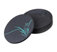 OATIPHO Piedra de Tinta Natural Redonda de 13 Cm Tapa y Diseño de Orquídea, Tintero para Caligrafía China y Pintura Sumi, Accesorio para Estudiantes y Artistas de Papelería Tradicional