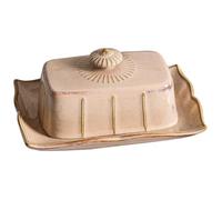 OATIPHO Plato de Mantequilla Cerámico Rectangular 1 Pieza Color Caqui con Tapa, Bandeja para Servir Postres y Aperitivos, Mantequera para Uso Doméstico y Restauración