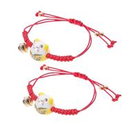 OATIPHO Pulsera Trenzada de Cuerda 2 Piezas Amarilla con Dije de Campana, Pulsera Suerte Japonesa Maneki Neko para Parejas y Amistad, Joyería Protectora Hecha a Mano para Estudiantes y