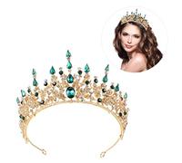 OATIPHO Tiara Novia a Novia Princesa Pompa Nupcial De Estilo Barroco Imitación Decoración Boda Diamante Despedida De Soltera Fiesta Declaración Green Aleación