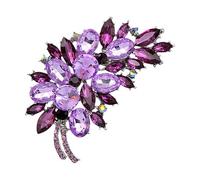 oAtm0eBcl Broche elegante con purpurina, broche vintage brillante con plumas y flores, broche para banquete, pin para mujer, plateado y morado