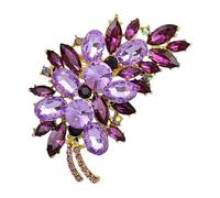 oAtm0eBcl Broche elegante con purpurina, broche vintage brillante de plumas y flores, broche para banquete, pin para mujer, dorado y morado