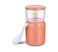 Oatmeal Yogurt Jar with Lid Container with Spoon Portable Travel Mug Double-layer Capacity Milk Cup 330ml/430ml (Red, Plastic)