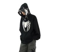OATSBAS Y2K Hip Hop Spider - Sudadera con Capucha para Mujeres y Hombres, con Cremallera Completa, Sudaderas de Gran tamaño, Kawaii, Chaqueta de araña, Negro -, M