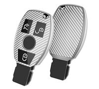 OATSBASF Funda Llave Mercedes Benz,Carcasa Llave Mercedes,Funda de protección para Llave de Coche Mercedes Benz W204 W211 2-3 Keyless Botones A B C E Class(Plata-Raya)