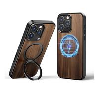 OATSBASF Funda magnética de Madera para iPhone 16 Pro MAX, a Prueba de Golpes, con Soporte de Anillo de 360°, superposición de Madera Real sobre TPU Negro Suave, Compatible con iPhone 16 Pro MAX,